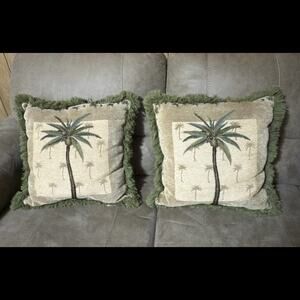 Brentwood Originals Panama Jacquard Chenille 18" x 18" Palm Fringe Pillow Pair